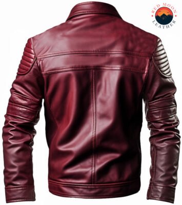 Men’s Maroon Designer Leather Jacket – Real Leather, Zipper Closure, Stylish Chest & Front Pockets