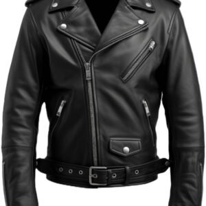 Men’s Black Biker Leather Jacket – Real Leather Motorcycle Jacket with Asymmetrical Collar