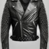 Men’s Black Studded Biker Leather Jacket – Real & Faux Leather, Asymmetrical Zip Style