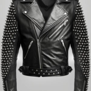 Men’s Black Studded Biker Leather Jacket – Real & Faux Leather, Asymmetrical Zip Style