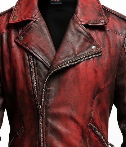 Men’s Bloody Red Leather Jacket – Halloween Costume Biker Style, Real Leather - Image 2
