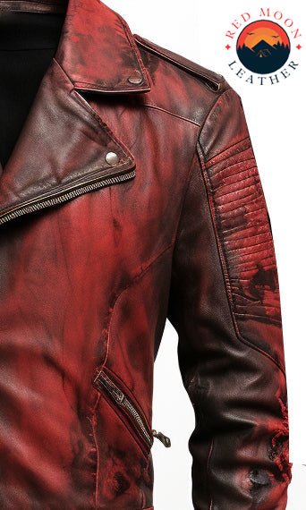 Men’s Bloody Red Leather Jacket – Halloween Costume Biker Style, Real Leather - Image 3