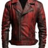 Men’s Bloody Red Leather Jacket – Halloween Costume Biker Style, Real Leather