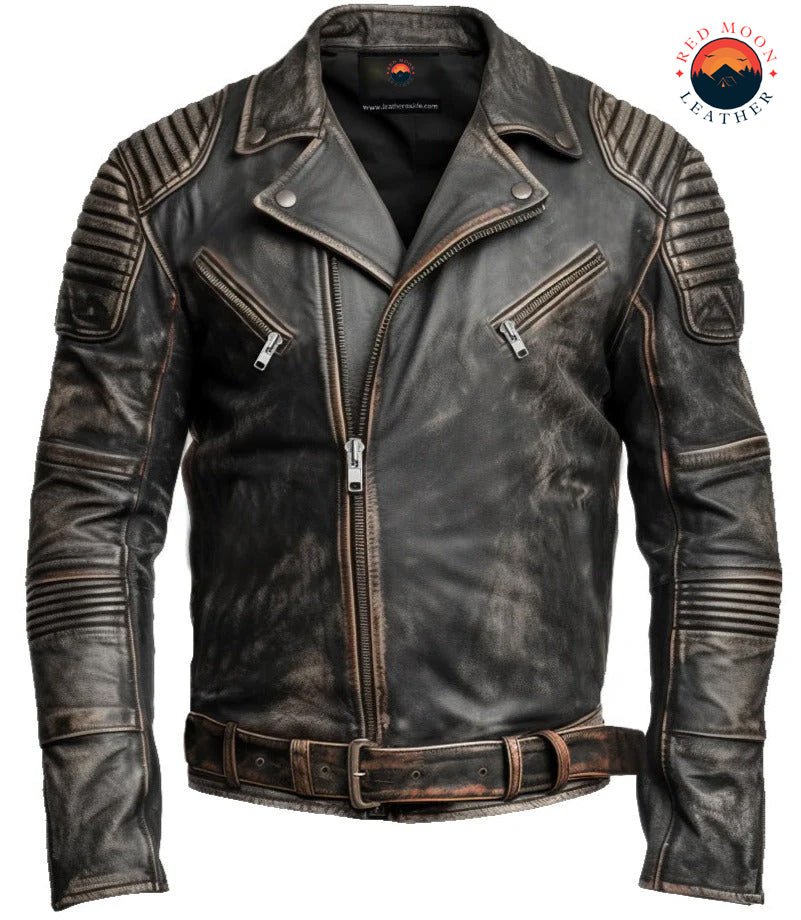 Men’s Vintage Brown Distressed Biker Jacket