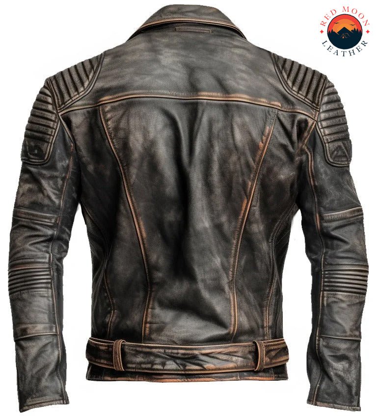 Men’s Vintage Brown Distressed Biker Jacket - Image 4