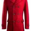 Men’s Red Wool Long Coat – Stylish Winter Overcoat with Button Closure