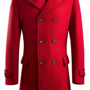 Men’s Red Wool Long Coat – Stylish Winter Overcoat with Button Closure